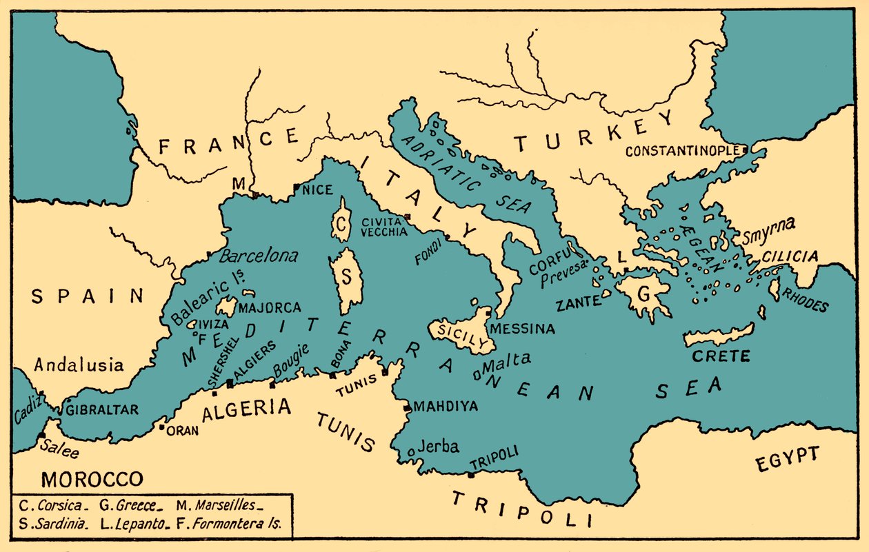 Carte de la piraterie ancienne et des corsaires barbaresques, de 