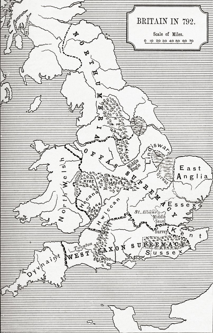 Carte de la Grande-Bretagne en 792, de Les Trois Royaumes 685 à 828 dans 