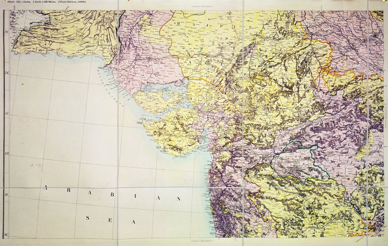Carte de Cutch et de la présidence de Bombay, Inde, 1898 - English School