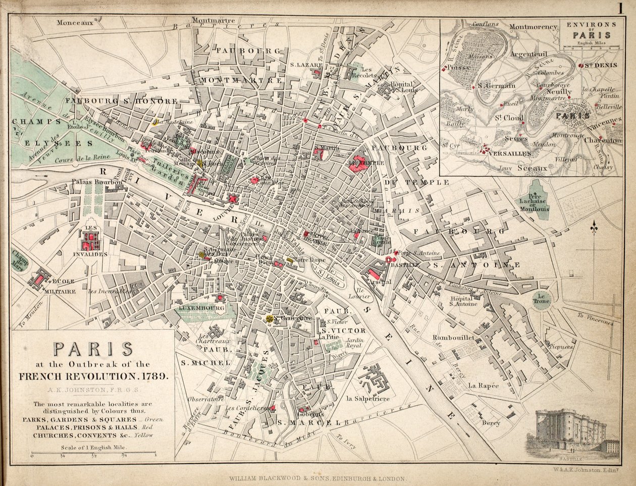 Carte de Paris au début de la Révolution française, 1789 - English School