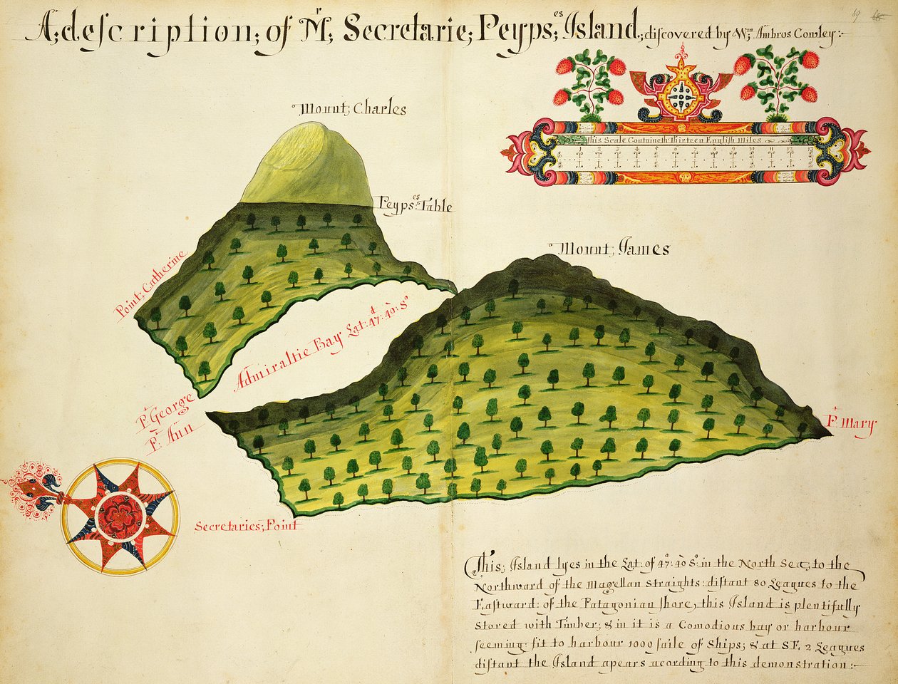 Carte des îles Secretaire et Pepys dans le détroit de Magellan, c.1628 - English School