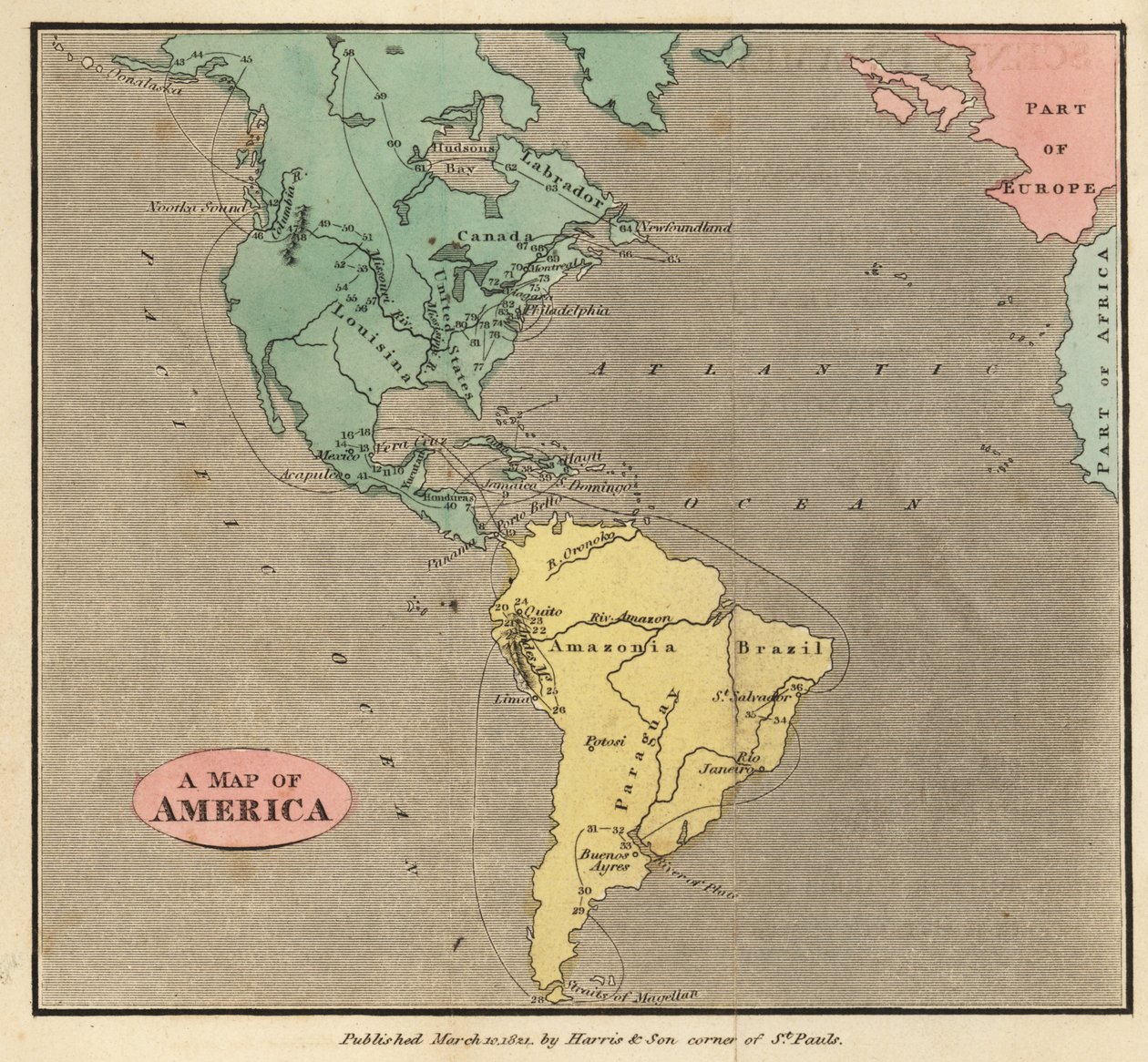 Carte des Amériques, vers 1821 - English School
