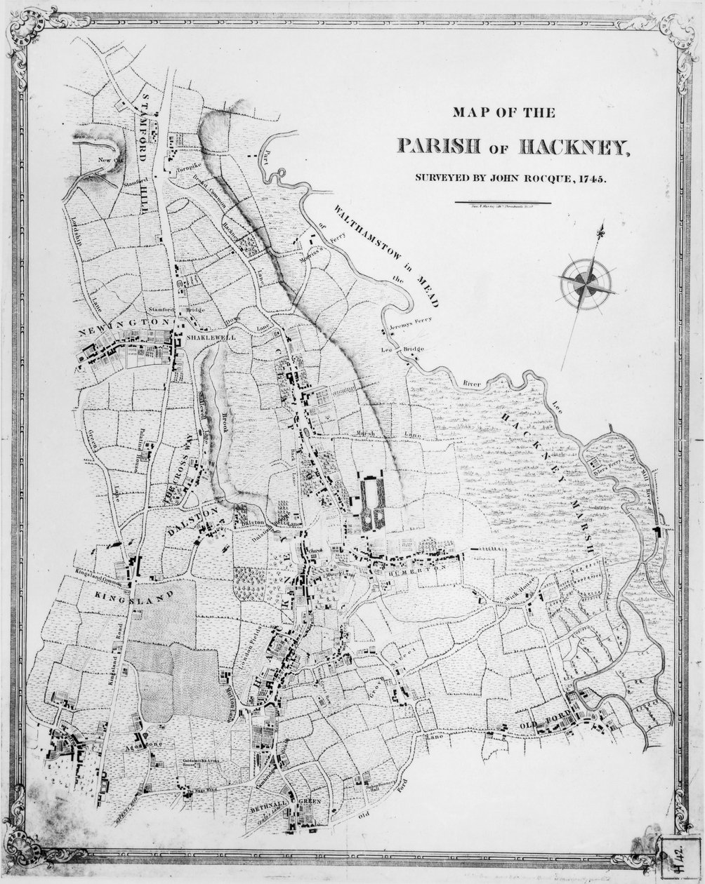 Carte de la Paroisse de Hackney, levée par John Rocque (c.1709-1762) en 1745 - English School