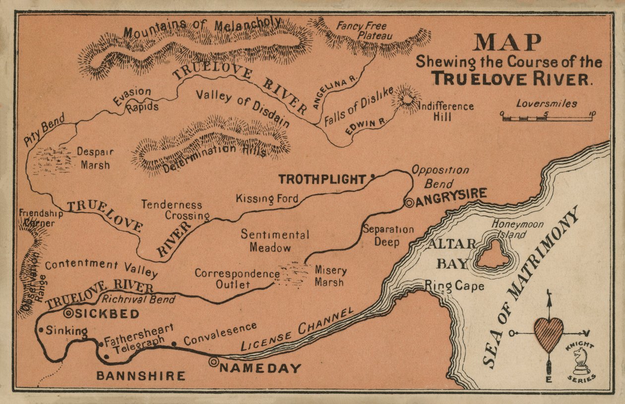 Carte montrant le cours de la rivière Truelove (lithographie couleur) - English School