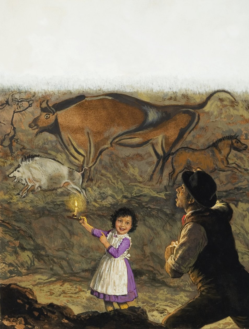 Marcelino Sanz de Sautuola (1831-88) et sa fille Maria découvrent les peintures rupestres d