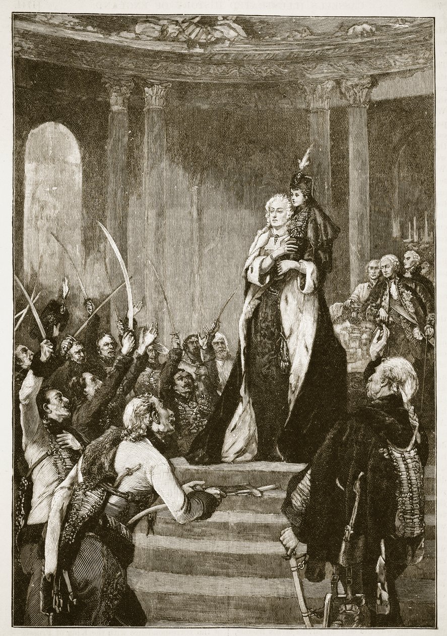 Maria Theresa et le Parlement hongrois (illustration de Cassells Illustrated History of England) - English School