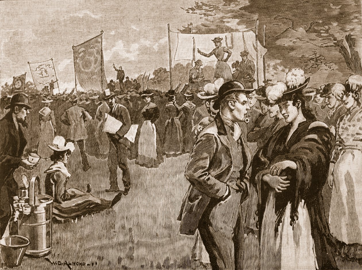 Réunion de blanchisseuses à Hyde Park, 1891, illustration de Cassells Illustrated History of England - English School