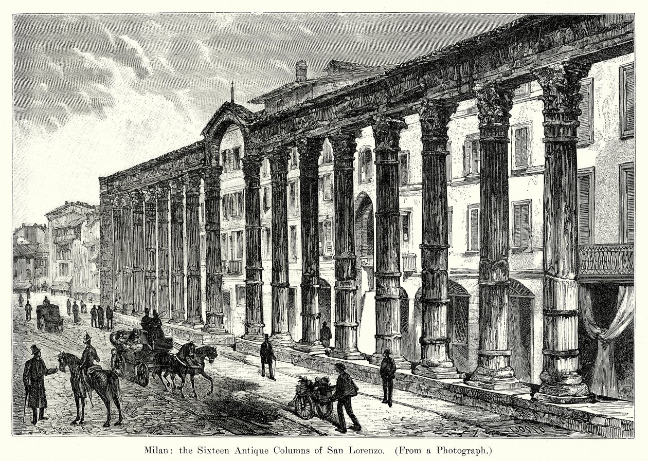 Milan : les seize colonnes antiques de San Lorenzo (gravure) - English School