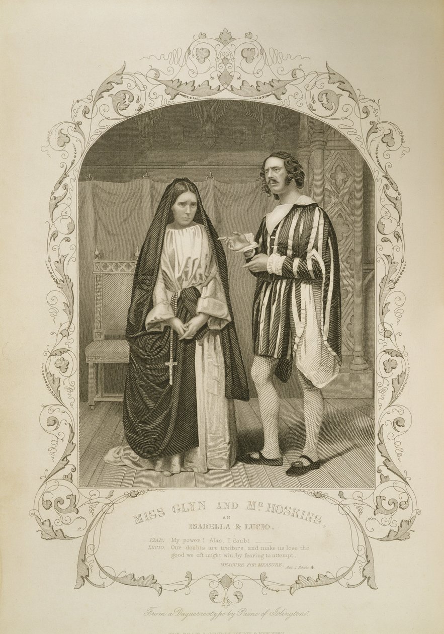 Mlle Glyn en Isabella et M. Hoskins en Lucio, Acte I Scène 4, dans Mesure pour Mesure, de William Shakespeare (1564-1616) d
