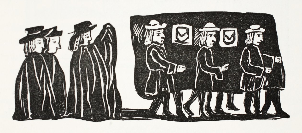 Les funérailles de Mère Bunch, illustration de Chap-books du XVIIIe siècle par John Ashton, pub. 1882 - English School