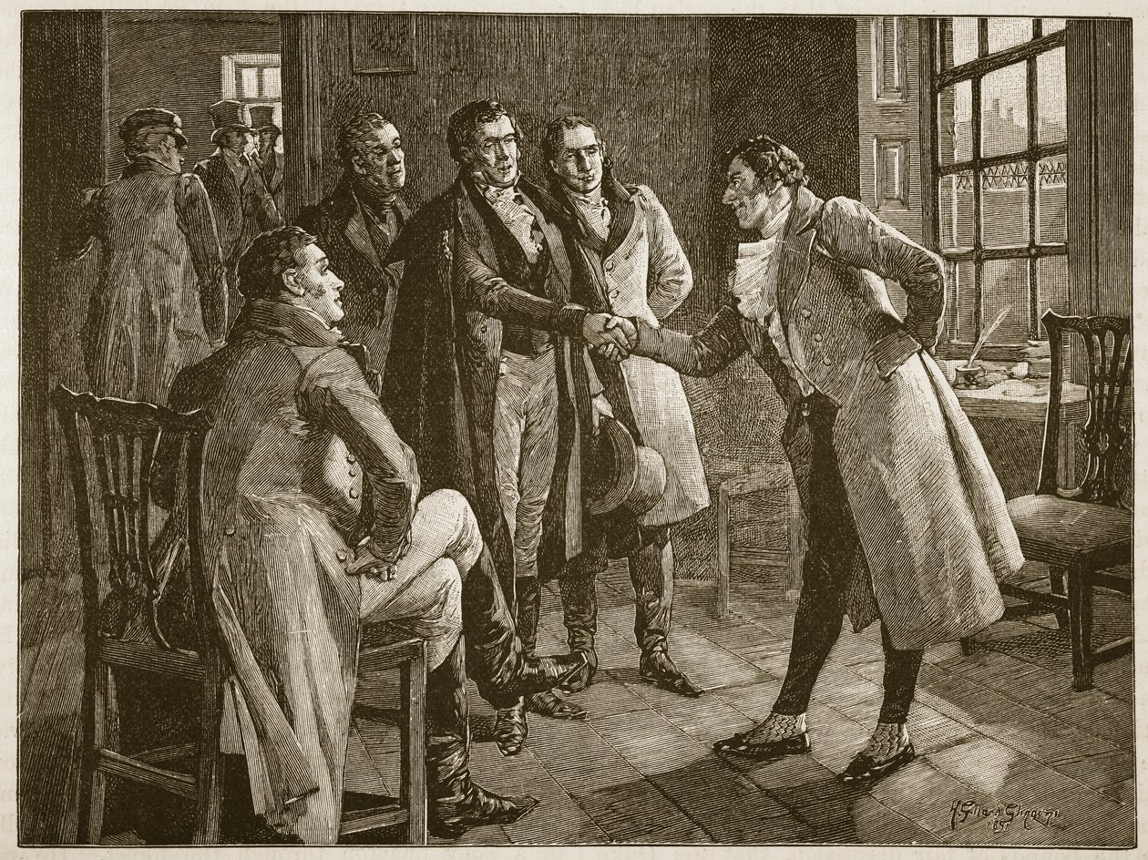 Le lever de M. Alexander à la prison de Kings Bench (illustration de Cassells Illustrated History of England) - English School