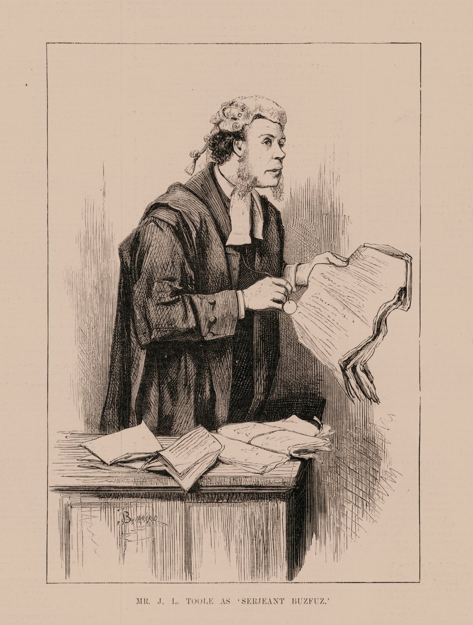 M. JL Toole dans le rôle du "Serjeant Buzfuz" (gravure) - English School