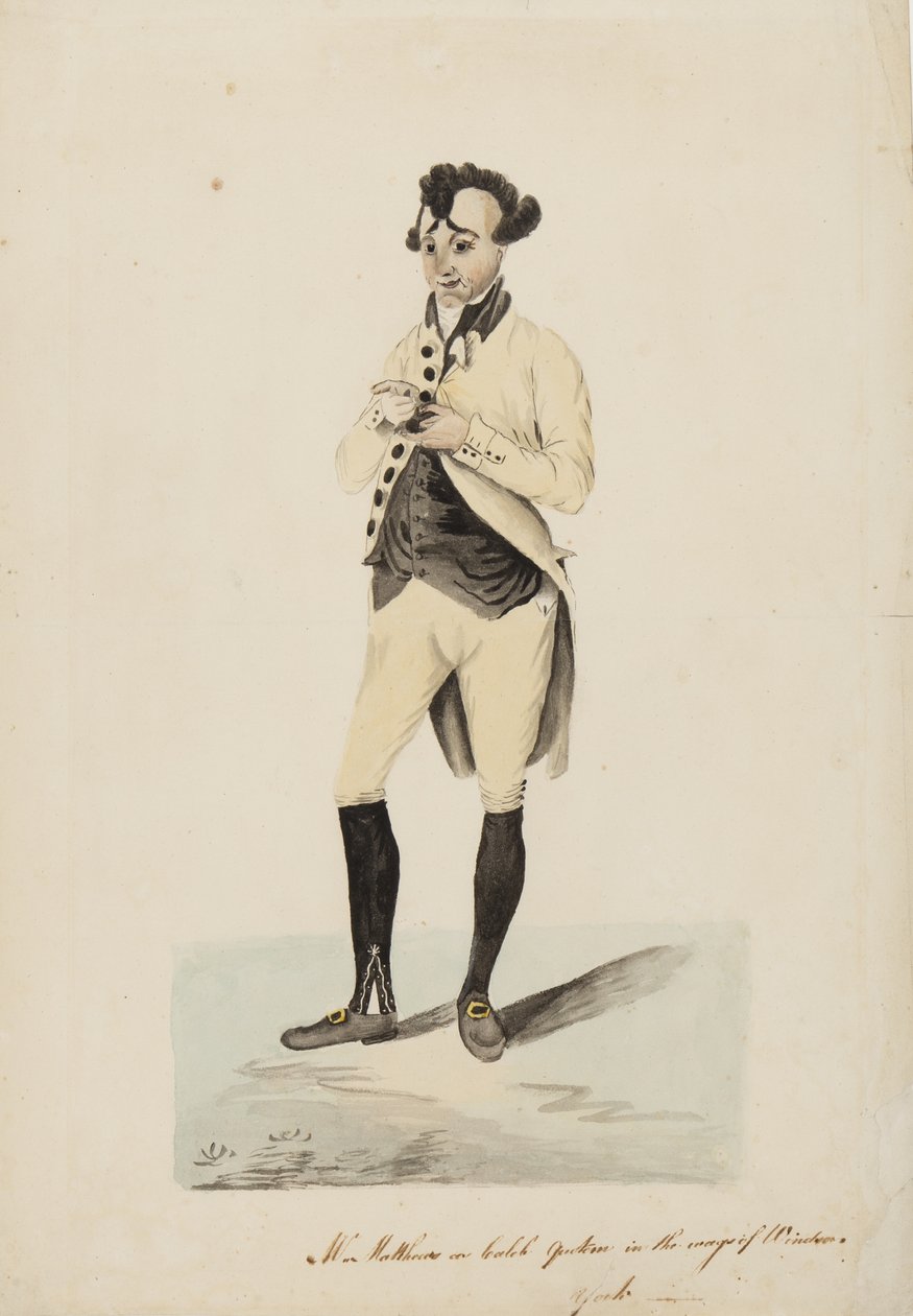 M. Matthews en Caleb Quotem dans Les Farceurs de Windsor, York, vers 1820 - English School