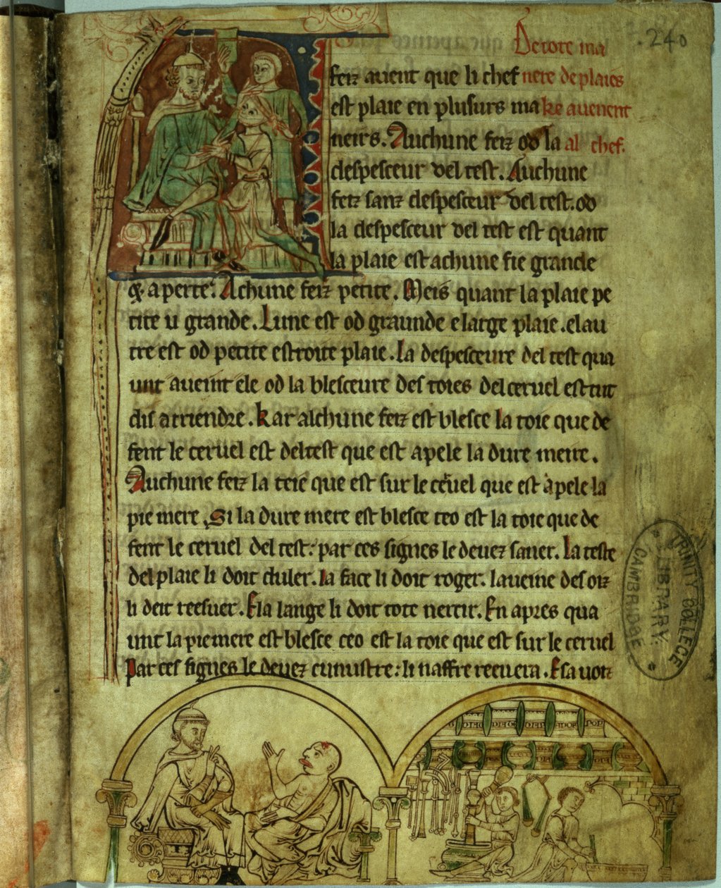 Ms.O.1.20.f.241v Jérôme : Un médecin visitant un patient et un apothicaire, de 