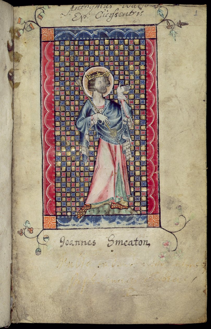 Saint Edmond, miniature du Psautier de Macclesfield, Usage de Sarum, East Anglia, vers 1330 - English School