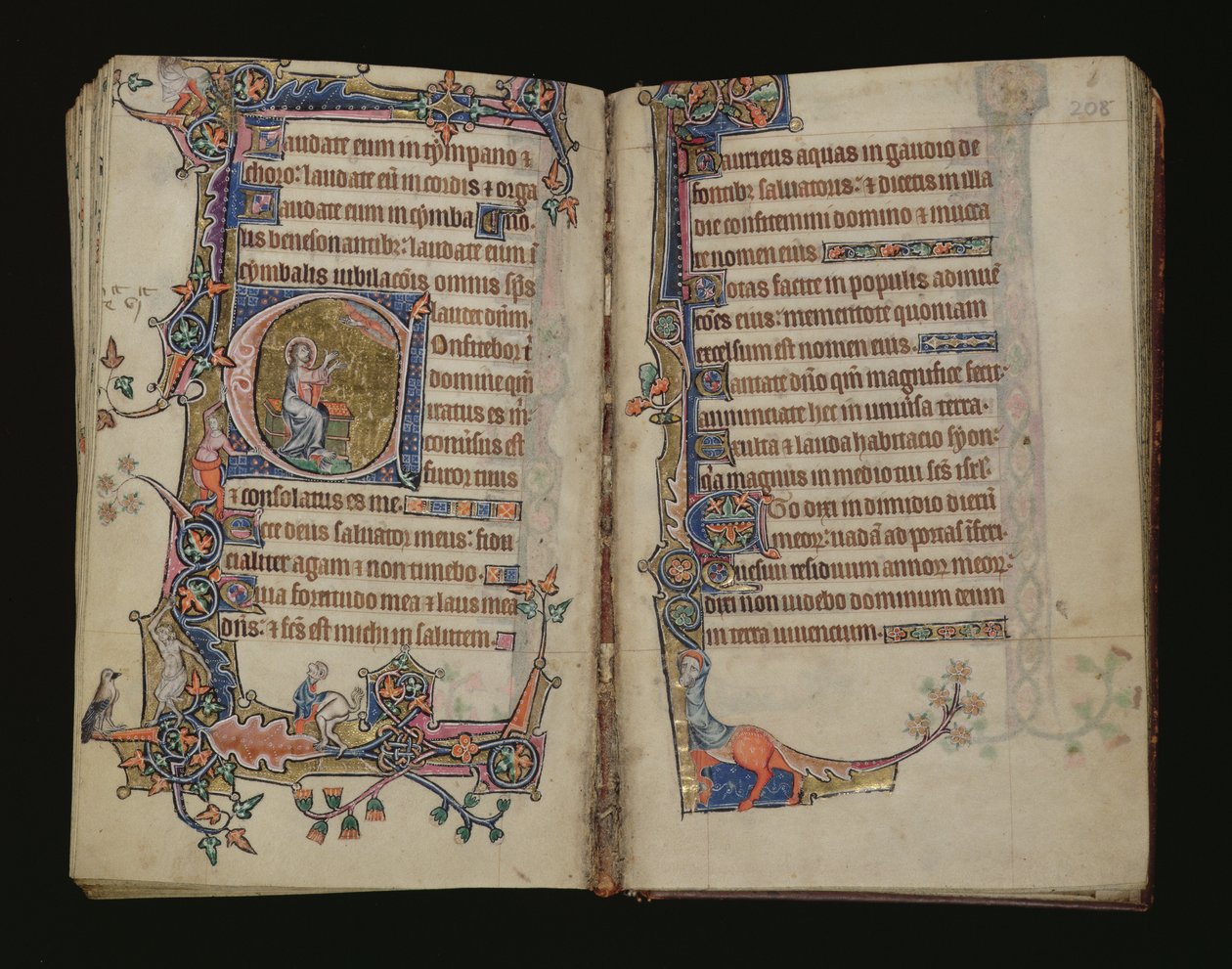 Ms 1-2005, ff.207v-208r : Isaïe priant, initiale historiée du Psautier de Macclesfield, Usage de Sarum, East Anglia, vers 1330 - English School