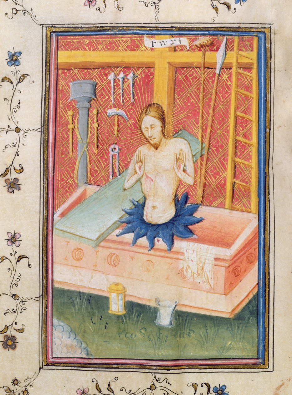 Ms 24 f.8 v. Christ avec les Instruments de la Passion, du Psautier de Knightley - English School