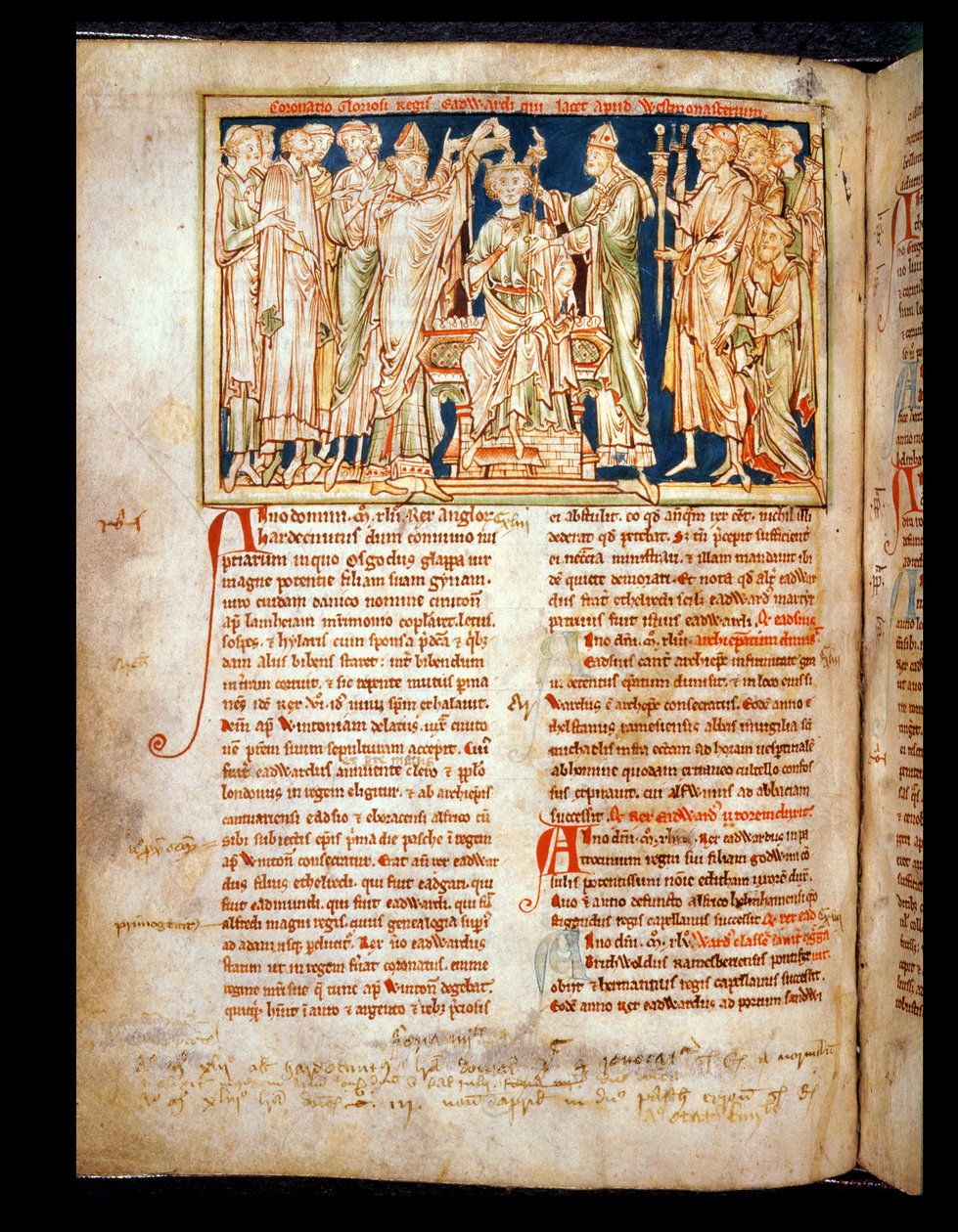 Ms 6712 (A.6.89) fol.115v Édouard le Confesseur (1004-66) miniature de Flores Historiarum, par Matthew Paris, 1250-52 - English School