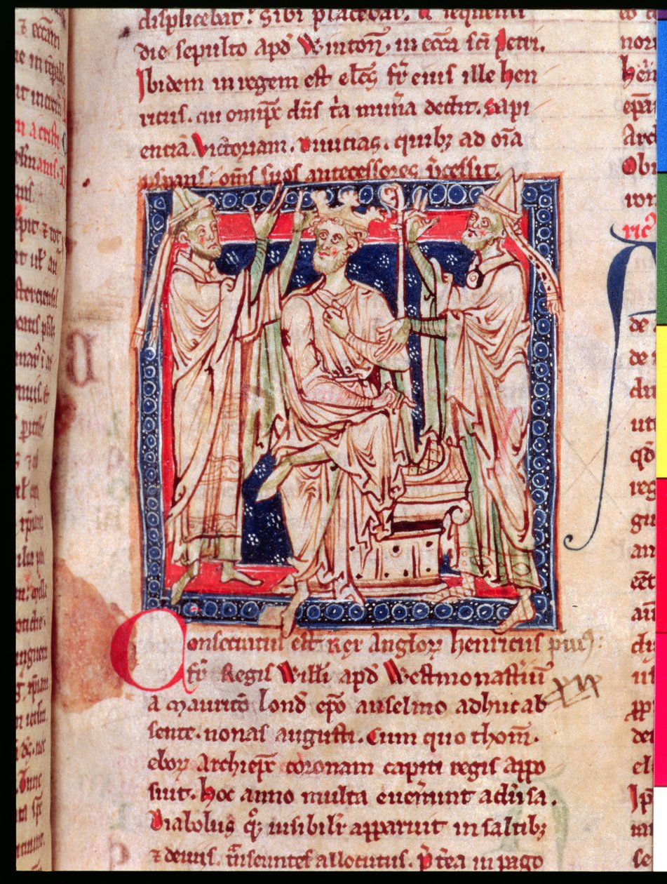 Ms 6712 (A.6.89) fol.129r Henri Ier (1068-1135), miniature de Flores Historiarum, par Matthew Paris, 1250-52 - English School