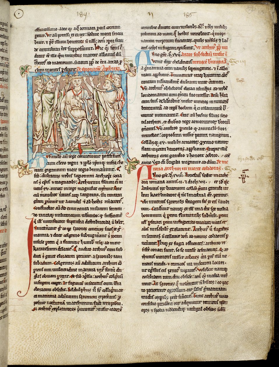 Ms 6712 (A.6.89) fol.53 Roi Arthur, miniature de Flores Historiarum, par Matthew Paris, vers 1250-52 - English School