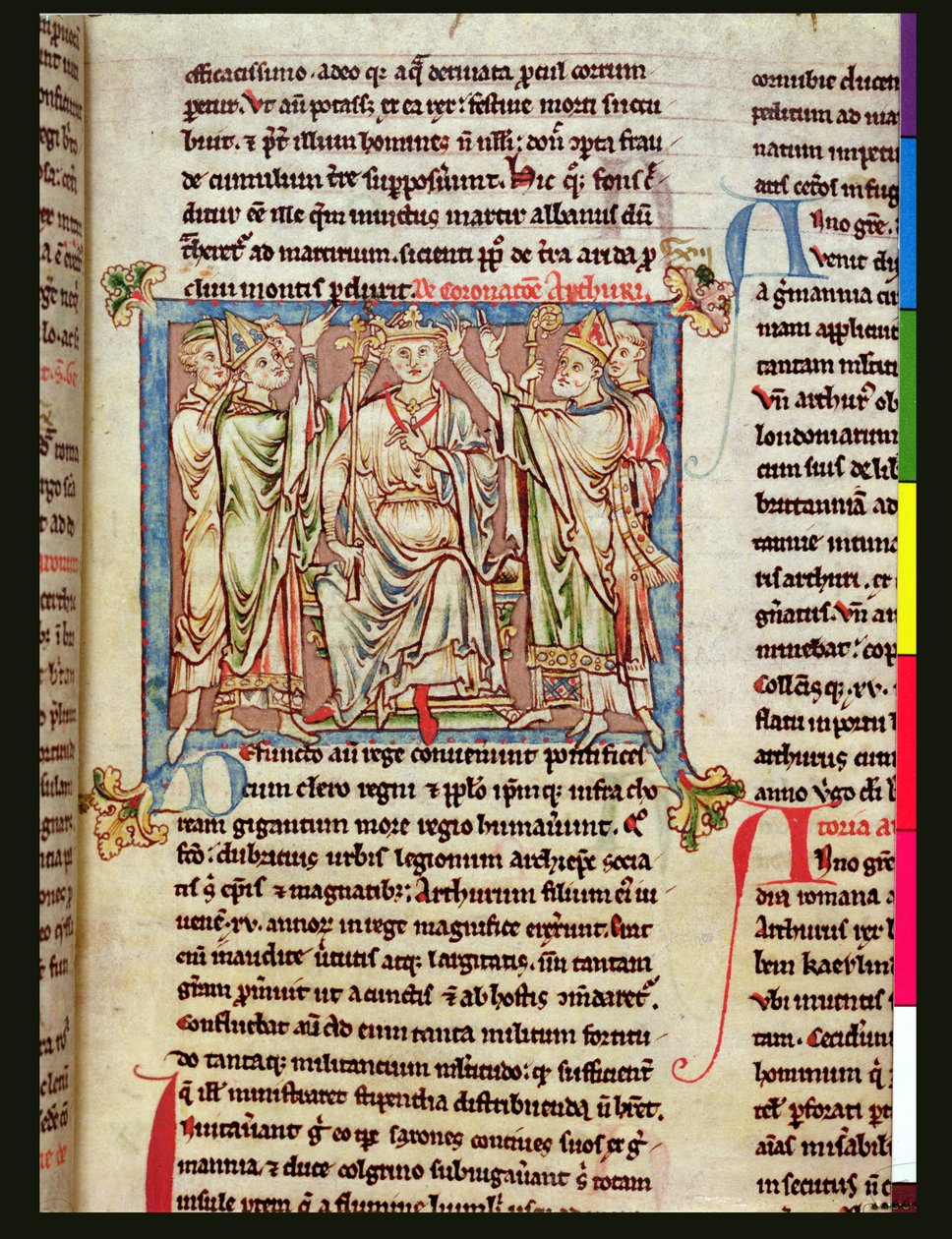 Ms 6712 (A.6.89) fol.53 Roi Arthur, miniature des Flores Historiarum, par Matthew Paris, c.1250-52 - English School