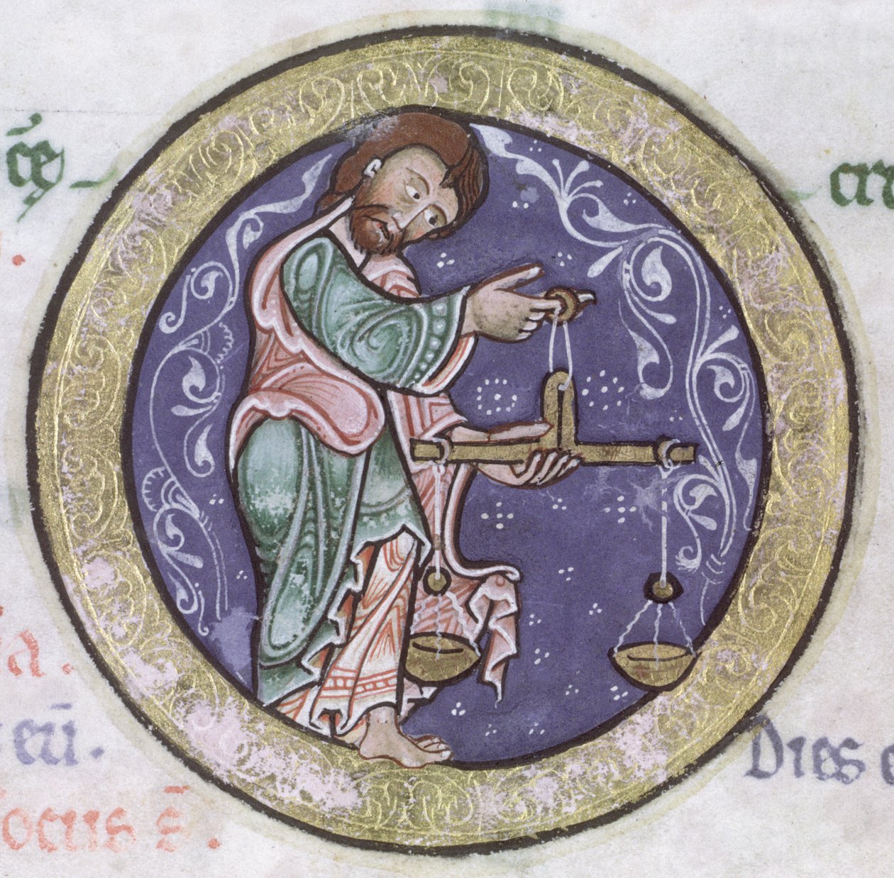 Ms Hunter 229 f.5r Balance, du Psautier Hunterian, c.1170 (détail) - English School