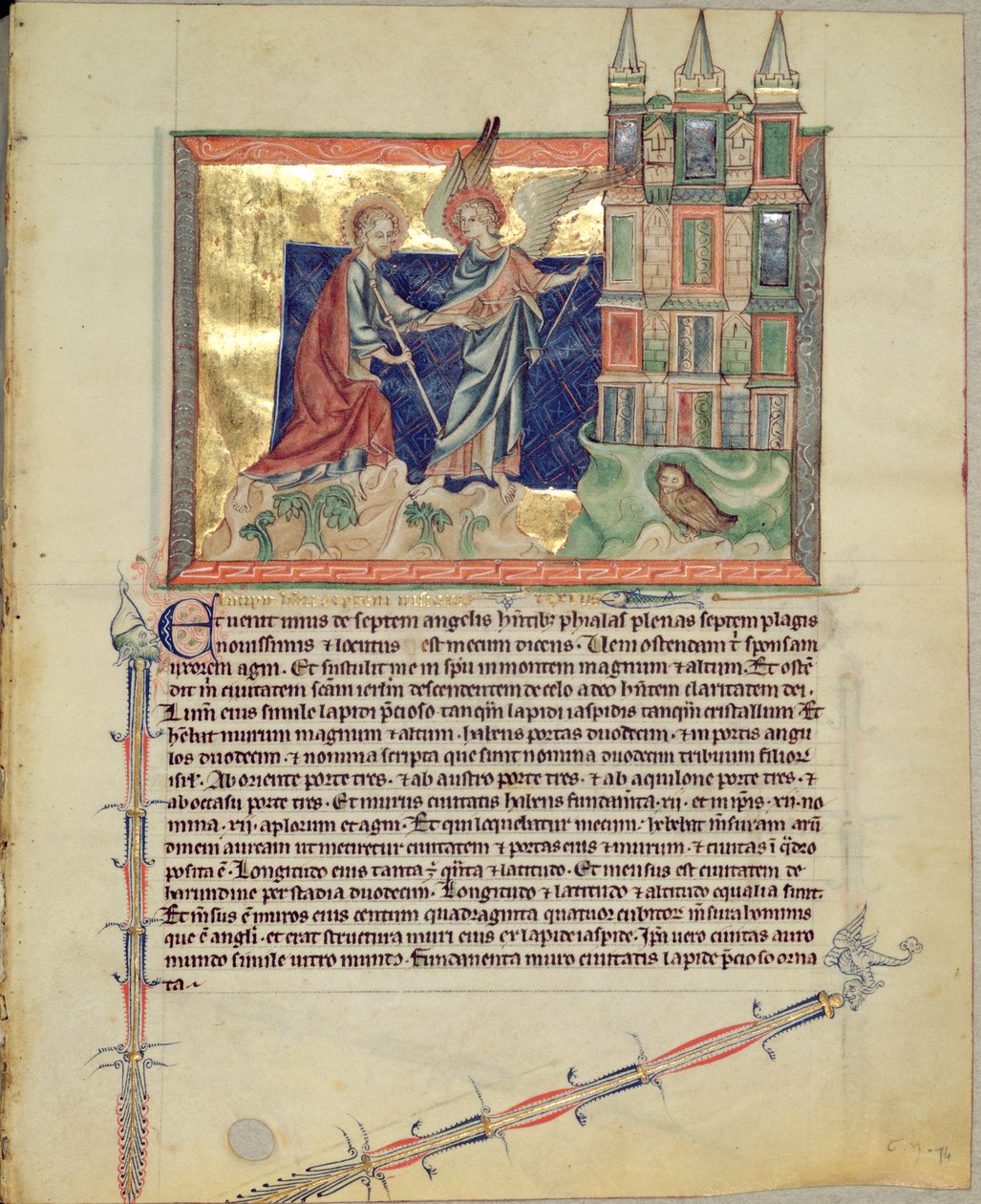 Ms L.A. 139-Lisboa fol.74 Un ange montrant la Nouvelle Jérusalem à Saint Jean l