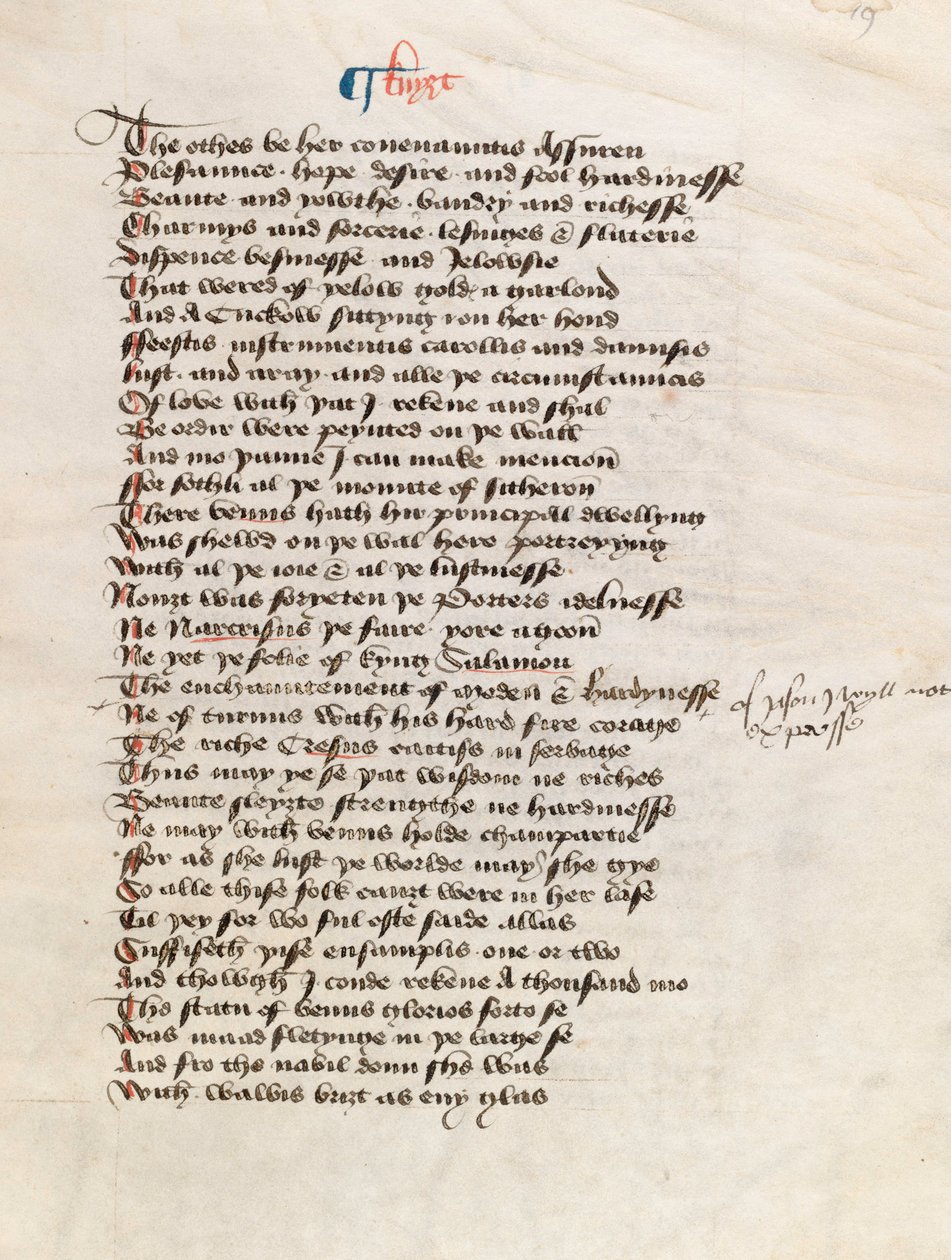Ms. New Coll 314, f19r, Les Contes de Canterbury par Geoffrey Chaucer - English School