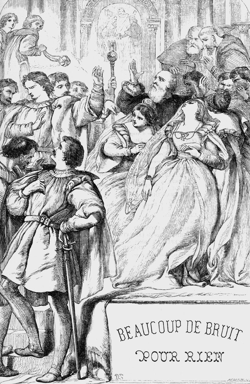 Beaucoup de bruit pour rien - Illustration dans "Œuvres complètes de William Shakespeare" 1866 - Les illustrations et la forme générale de cette édition sont empruntées à Shakespeare illustré de Cassell, publié à Londres - English School