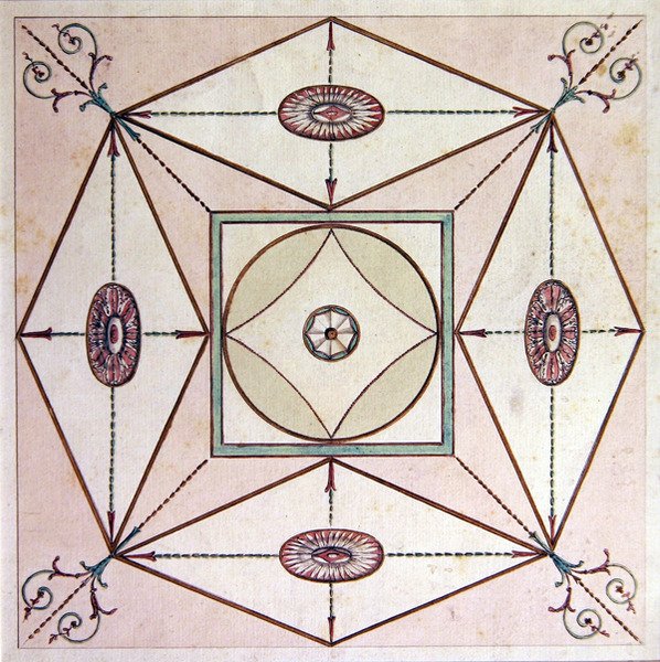 Conception de plafond néoclassique, Ugbrook Park, Devon, vers 1770 (aquarelle sur papier) - English School