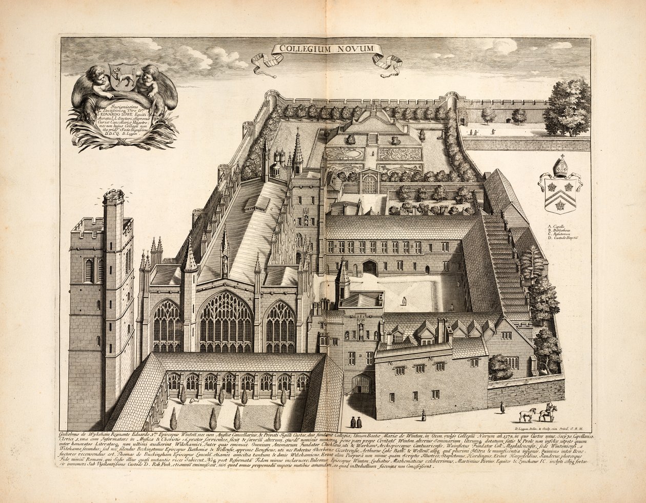 New College, planche 19 de Oxonia Illustrata par David Loggon, Oxford 1675 - English School