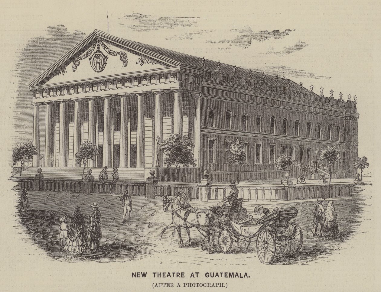 Nouveau théâtre au Guatemala (gravure) - English School