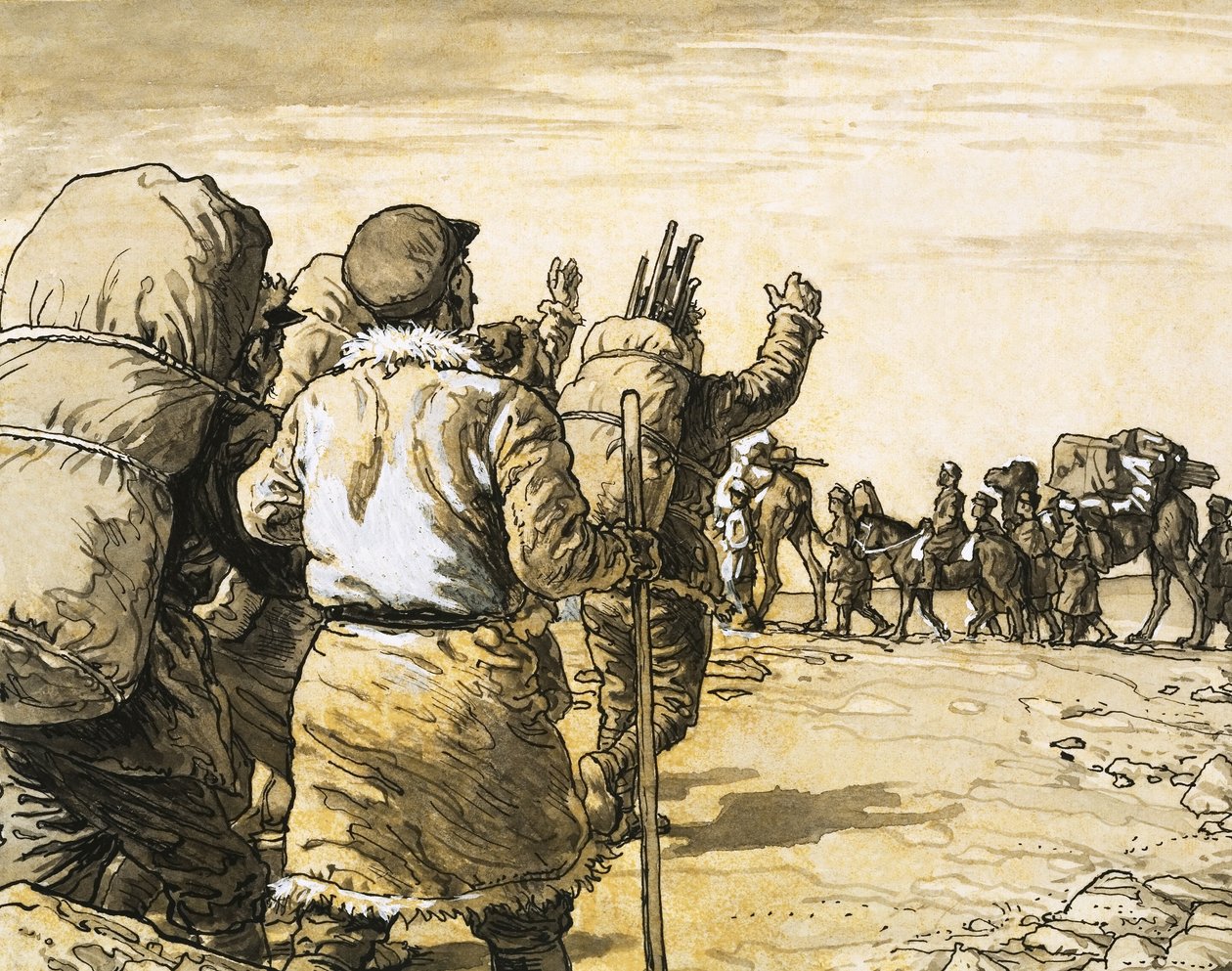 Nikolai Prjevalsky traverse le désert de Gobi et rencontre un train de chameaux. - English School
