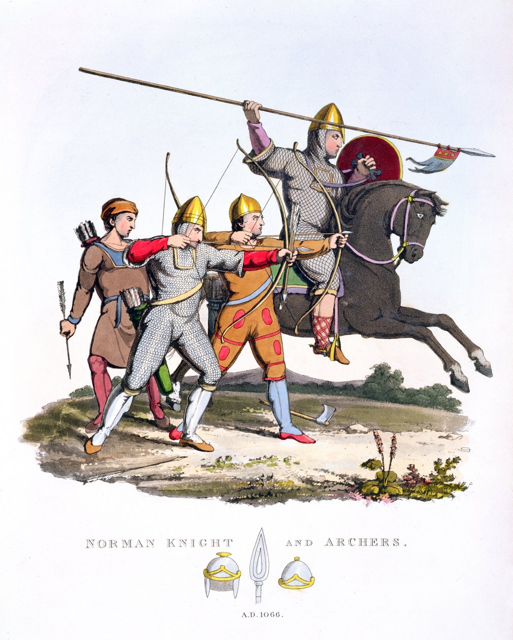 Chevalier normand et archers, 1066, de Ancient Armour, par Samuel Rush Meyrick, 1824 - English School