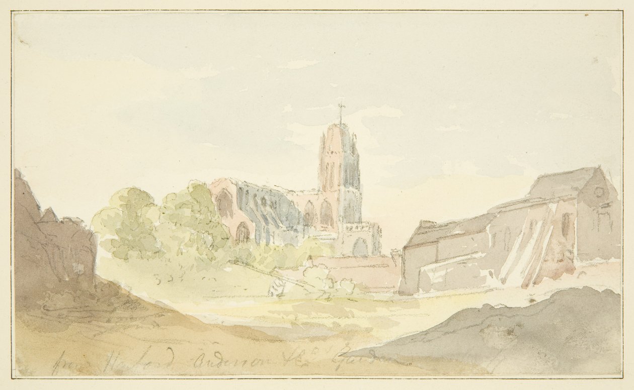 Vue nord-est de St Mary Redcliffe depuis le jardin Harford Anderson - English School