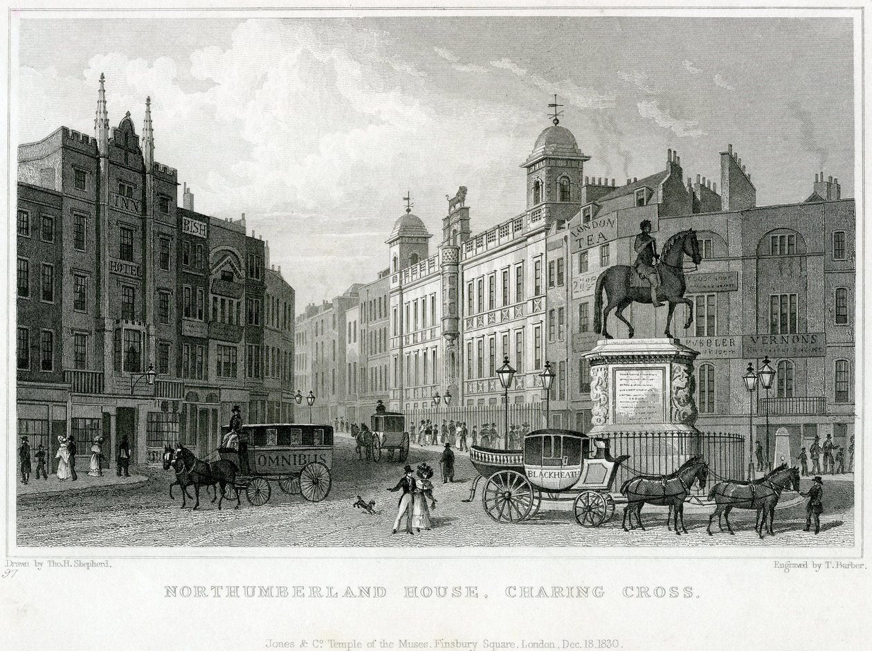 Northumberland House, Charing Cross. Le bureau de loterie de Bish, n° 9 Charing Cross, est à côté de l