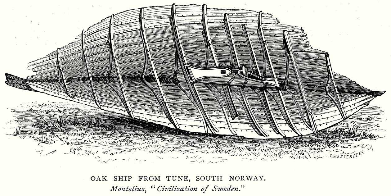 Bateau en chêne de Tune, sud de la Norvège (gravure) - English School