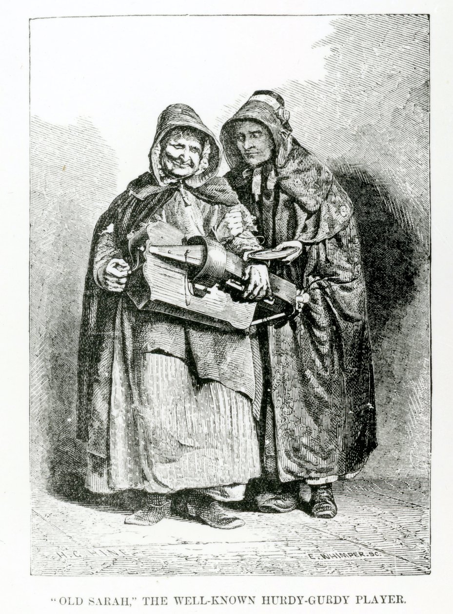 Vieille Sarah, la célèbre joueuse de vielle, vers 1840 - English School