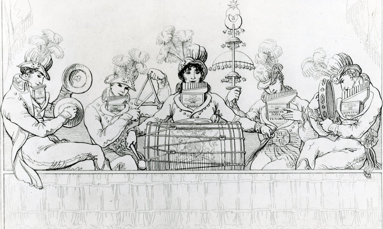 Ménestrels Padean en représentation aux jardins de Vauxhall, Londres (gravure) - English School