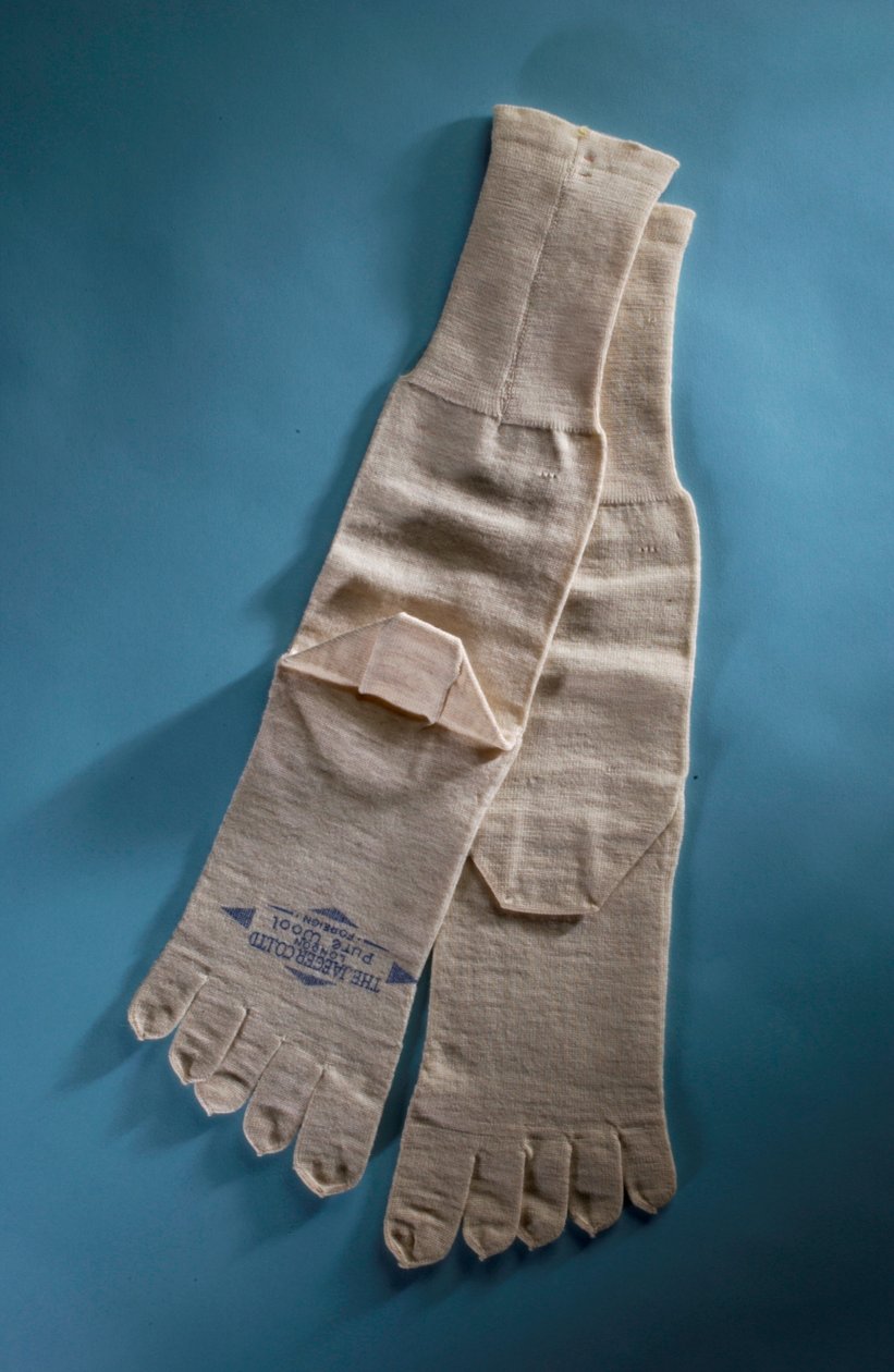 Paire de chaussettes tricotées à la cheville avec orteils séparés, chaussettes digitales du Dr Jaeger, fin du 19e siècle - English School