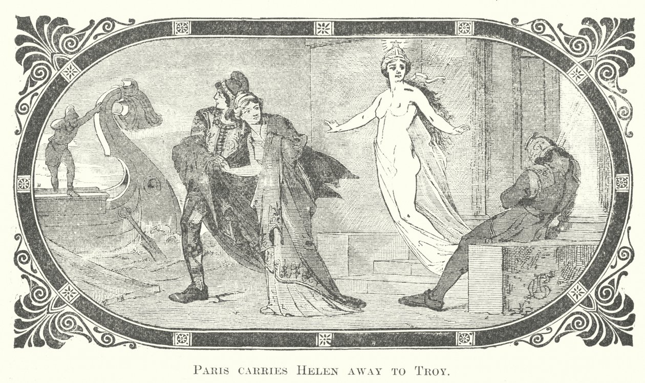 Paris emporte Hélène à Troie (gravure) - English School