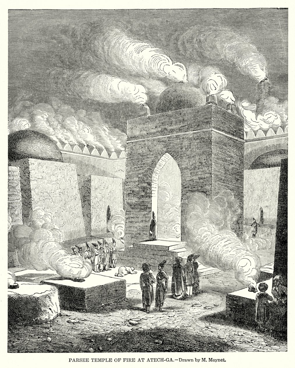 Temple du feu des Parsiens à Atech-Ga (gravure) - English School