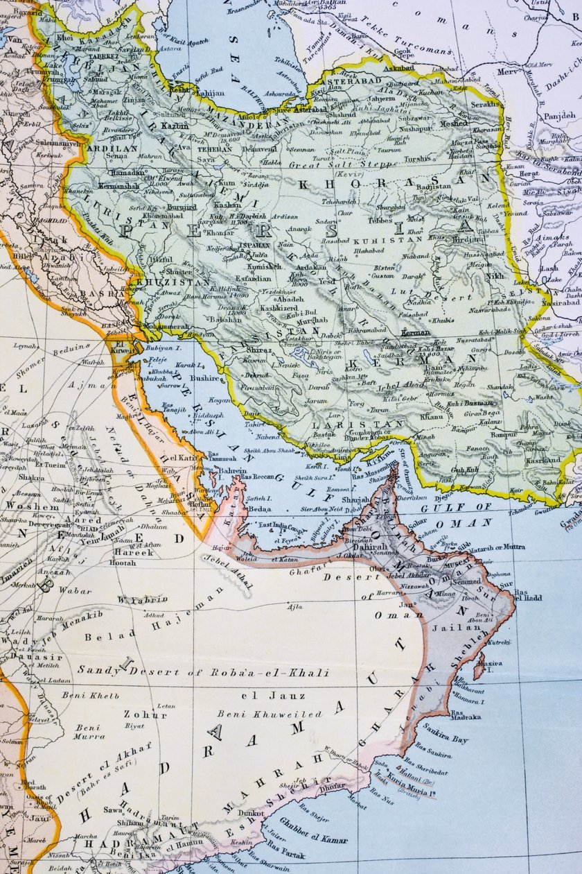 Carte partielle du Moyen-Orient montrant la mer Rouge, le golfe Persique et la Corne de l