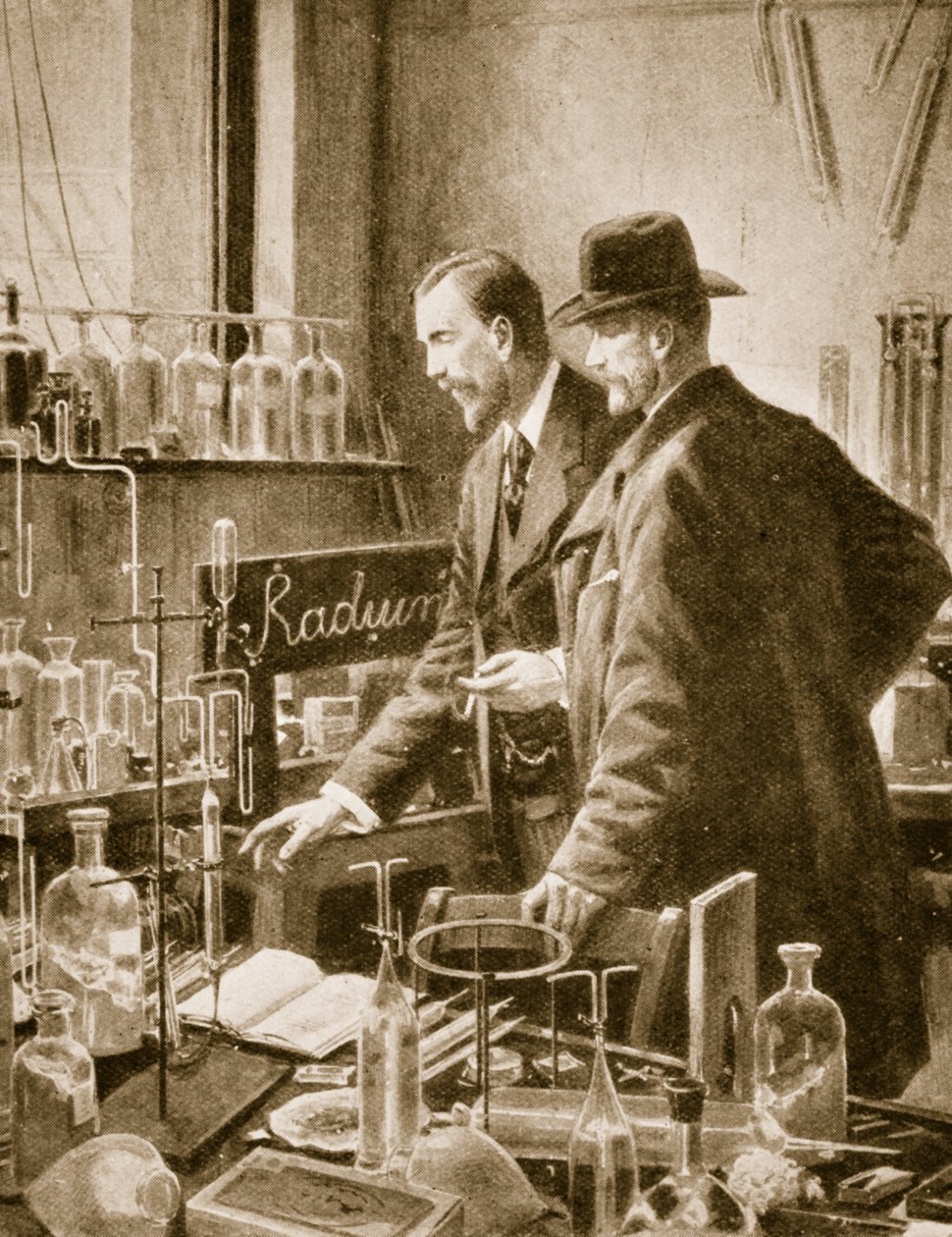 Pierre Curie discutant avec Sir William Ramsay - English School