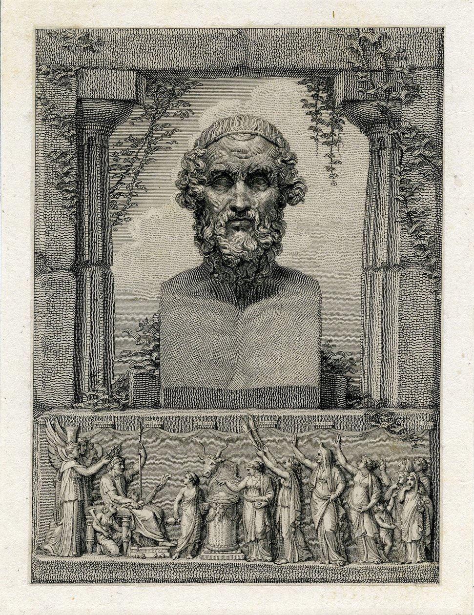 Pindare, poète lyrique grec ancien (vers 522-433 av. J.-C.) (gravure) - English School