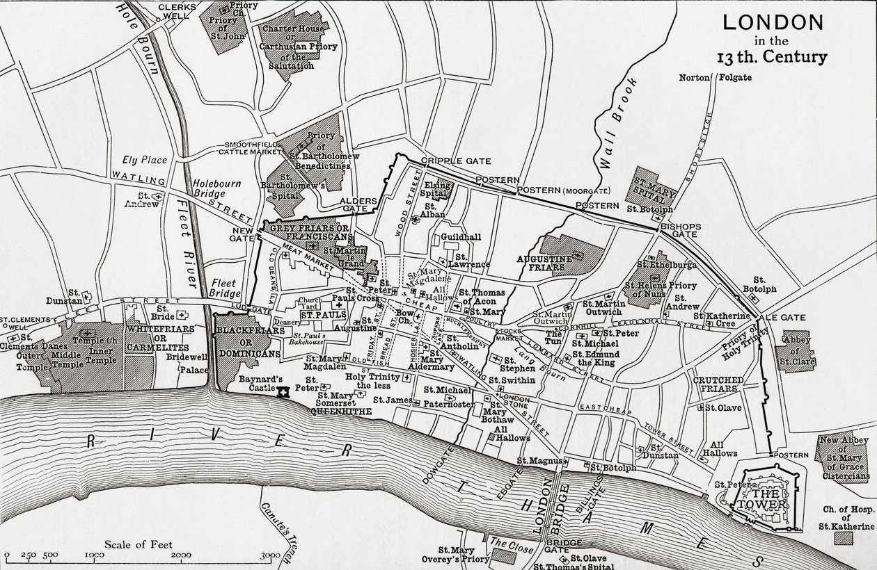 Plan de Londres au XIIIe siècle, de 