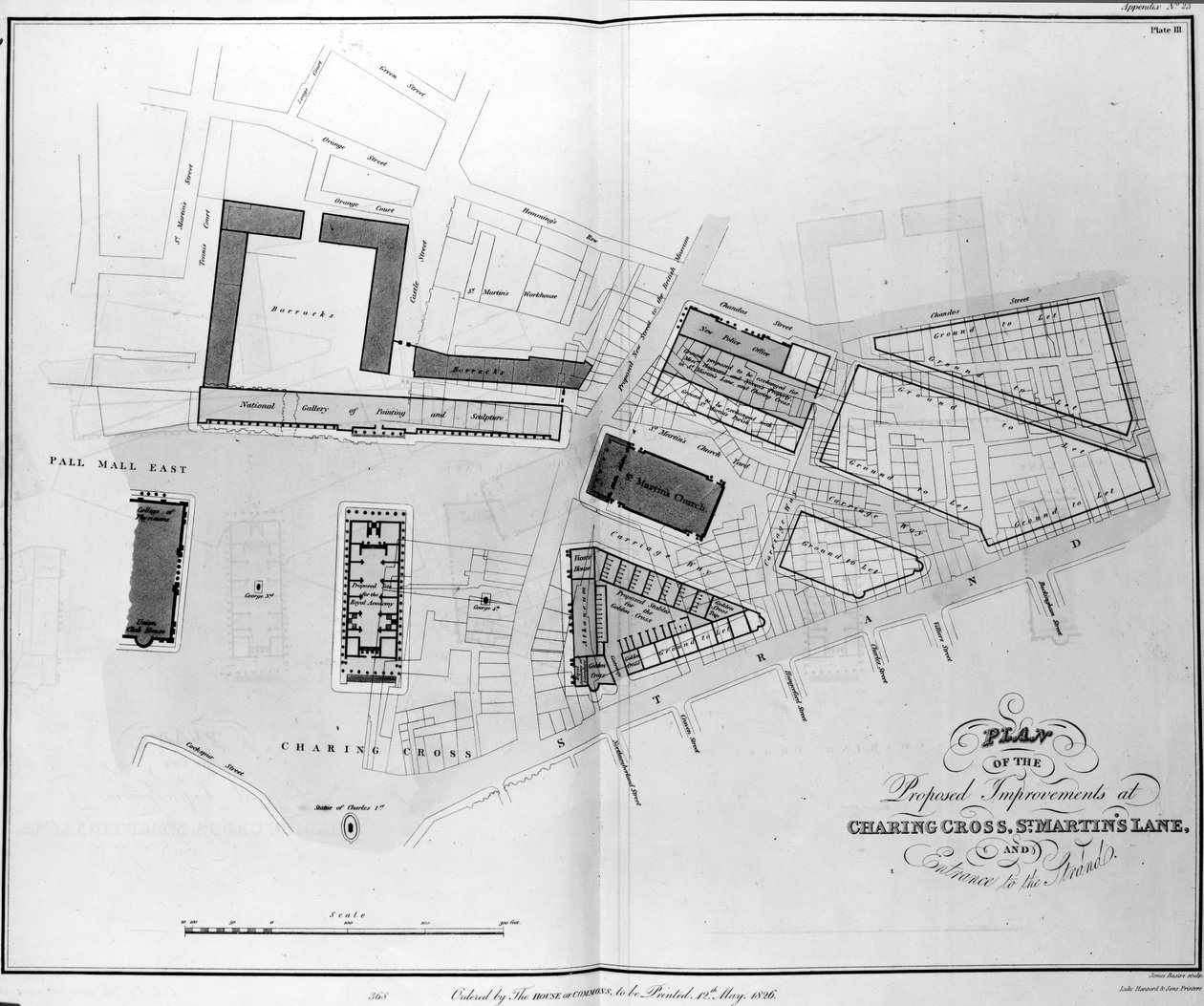 Plan des améliorations proposées à Charing Cross, St. Martins Lane et l