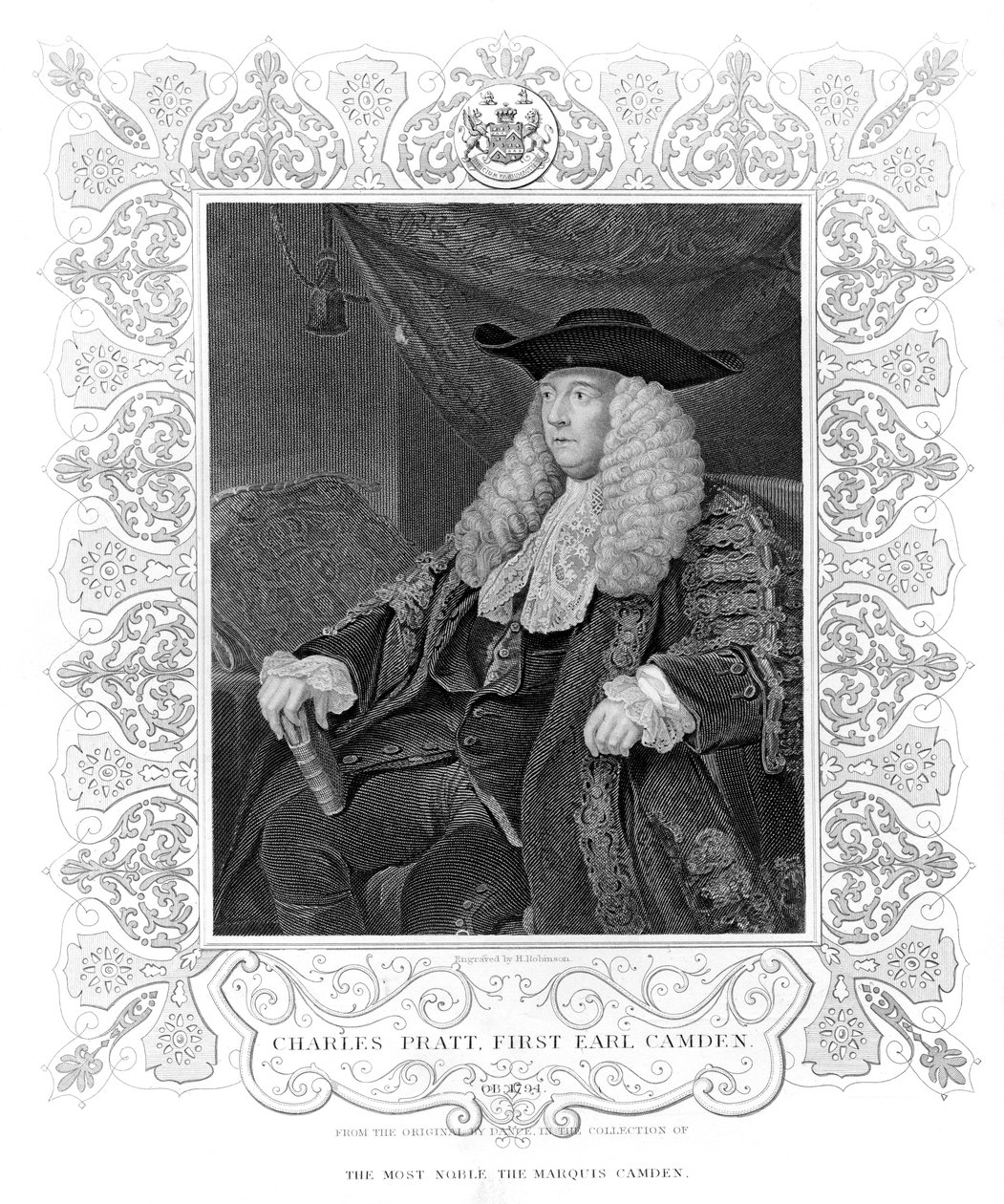 Portrait de Charles Pratt, 1er comte Camden, gravé par H. Robinson - English School