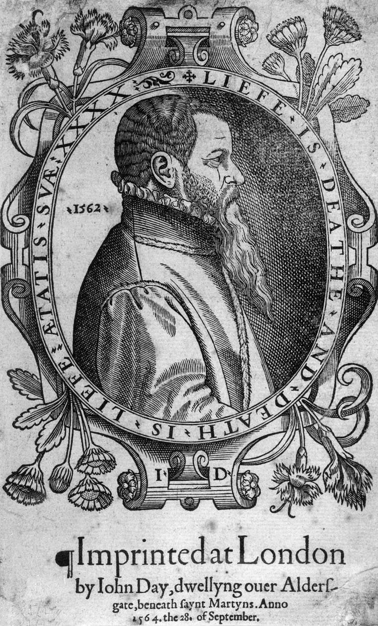Portrait de John Day, frontispice du Livre des Martyrs de Foxe, 1564 - English School