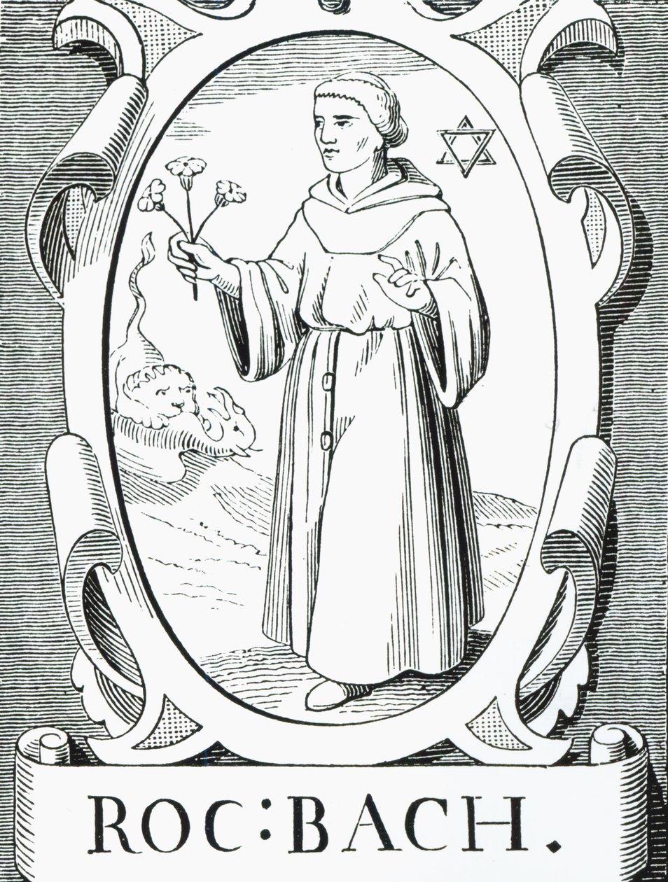 Portrait de Roger Bacon (vers 1220-92), illustration de Science et Littérature au Moyen Âge et à la Renaissance, écrit et gravé par Paul Lacroix, 1878 - English School
